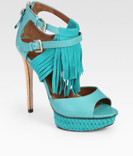Boutique 9 Nadeline Suede and Leather Fringe Platform Sandals in Blue (green) - Lyst