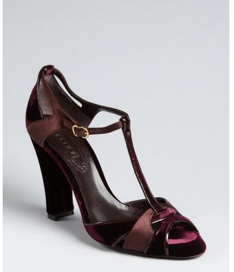  Plum Velvet and Satin Tstrap Sandals 