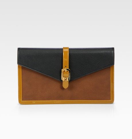 Fendi Chameleon Bustina Patent Leather Leather Clutch in Brown (black) - Lyst