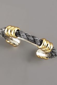Giles & Brother By Philip Crangi Metal Leather Rope Cuff Gray - Lyst