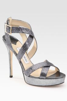 Jimmy Choo Vamp Glittercoated Leather Metallic Leather Platform Sandals - Lyst