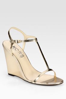 Kors By Michael Kors Ruby Metallic Leather Tstrap Wedge Sandals - Lyst