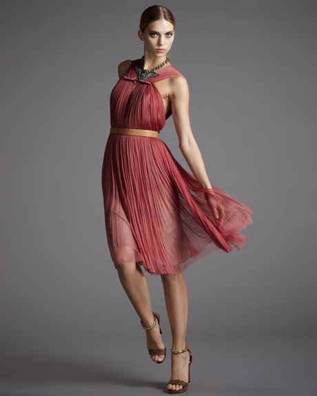 Lanvin Pleated Tulle Dress in Pink - Lyst