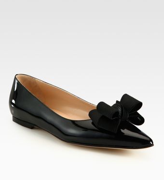  Patent Leather and Silkblend Point Toe Bow Ballet Flats 