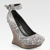 Mcq By Alexander Mcqueen Studded Snakeprint Leather Wedge Pumps in Gray (natural) - Lyst