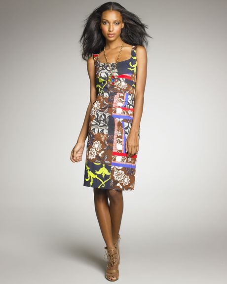Oscar De La Renta Patchworkprint Dress in Multicolor (tobacco) - Lyst