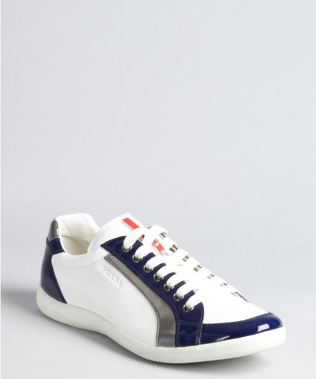 blue and white prada trainers