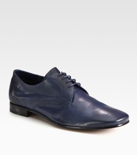 Prada Antique Leather Laceups in Blue for Men (denim) - Lyst