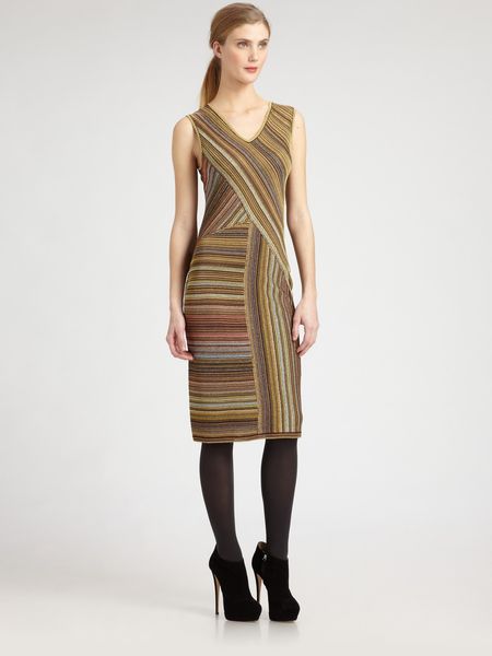 Missoni Lurex Stripe Dress in Brown (gold) - Lyst