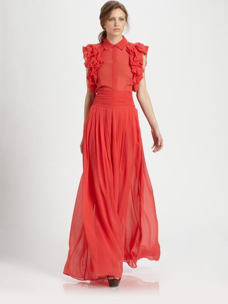 Rachel Zoe Delfina Silk Chiffon Pants in Red (poppy) - Lyst