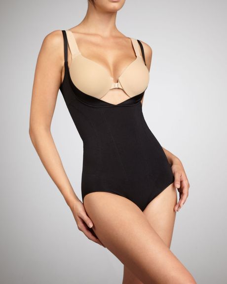 Spanx Slimmer Shine Openbust Bodysuit Black in Black - Lyst
