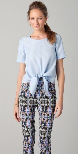Tibi Tie Front Blouse in Blue (powder) - Lyst