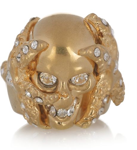 Alexander Mcqueen Swarovski Crystal Skull and Starfish Ring in Gold - Lyst