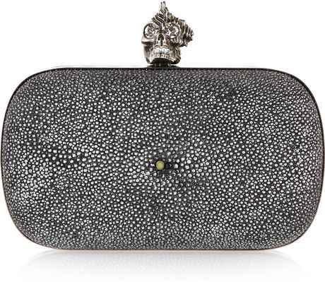 Alexander Mcqueen Punk Shell Stingray Box Clutch in Gray (pewter) - Lyst