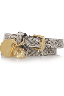 Alexander McQueen Skull Charm Watersnake Wrap Bracelet - Lyst