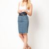 Asos Collection  Denim Pencil Skirt with Paperbag Waist in Blue (vintageindigo) - Lyst