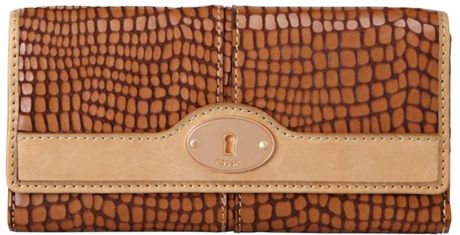 Fossil Maddox Snake Flap Clutch in Brown (saddle) - Lyst