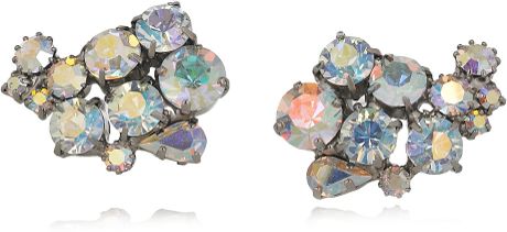 Jil Sander Paisley Crystal Clip Earrings in Silver - Lyst