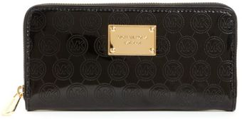 Michael Kors Jet Set Monogram Mirror Metallic Zip Around Wallet - Lyst