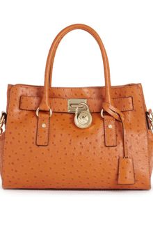 Michael Kors Hamilton Gold Hardware Ostrich East West Tote - Lyst