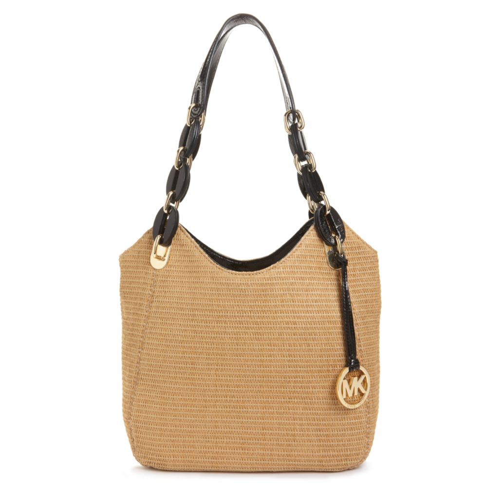 Michael Kors Lily Medium Straw Tote in Brown (natural/ black) Lyst