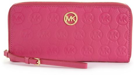 Michael Kors Monogram Zip Around Continental Wallet in Pink (zinnia) - Lyst