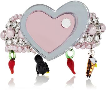  Plexiglass Crystal and Glass Pearl Charm Bracelet 