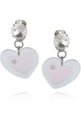 Miu Miu Plexiglass Crystal Heart Clip Earrings