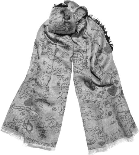 Mulberry Doodle Intarsia Silk and Woolblend Scarf in Gray - Lyst