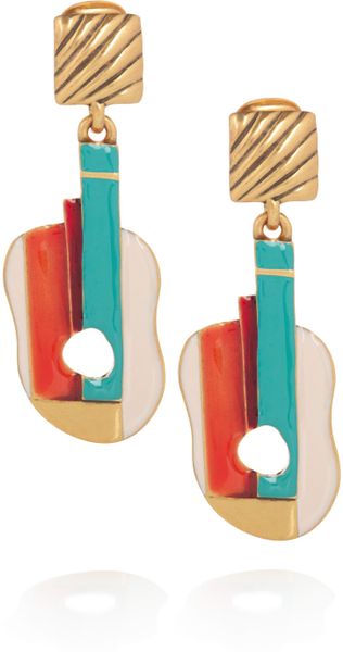 Oscar De La Renta Enameled 24karat GoldPlated Guitar Clip Earrings in Gold - Lyst