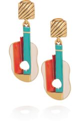 Oscar de la Renta Enameled 24karat Gold-Plated Guitar Clip Earrings