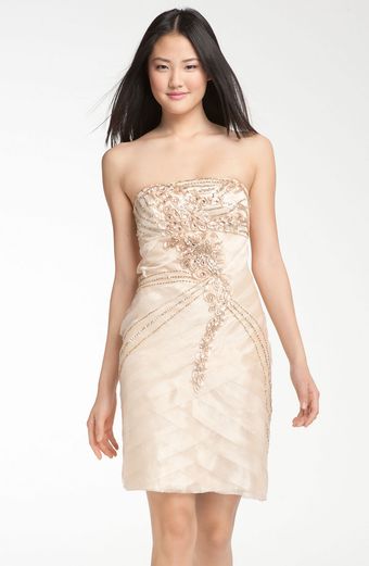 Strapless Pleated Rosette Organza Dress 