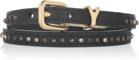 Yves Saint Laurent Studded Leather Wrap Bracelet in Black - Lyst