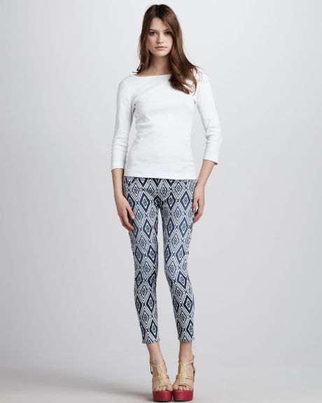 7 For All Mankind The Cropped Skinny Diamond Print in Blue (denim) - Lyst