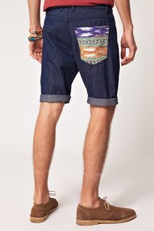 Asos Skinny Denim Short with Aztec Back Pocket - Lyst