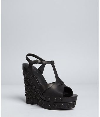  Black Leather Typhoon Studded Wedge Sandals 