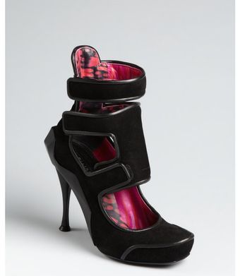 Celine Black Cutout Leather Cubist Heel Ankle Booties - Lyst
