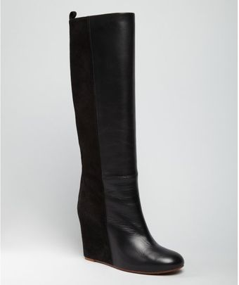 Celine Black Leather Covered Wedge Boots - Lyst