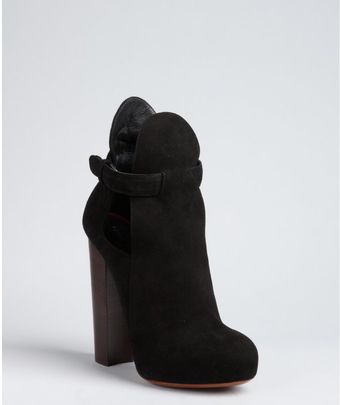  Black Suede Cutout Stacked Heel Platform Booties 