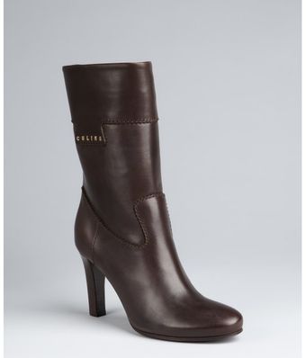 Celine Dark Brown Leather Logo Boots - Lyst