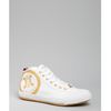 Celine White and Gold Canvas Logo Laceup Sneakers in White - Lyst