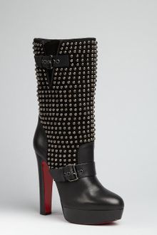 Christian Louboutin Black Leather Marisa 140 Studded Platform Boots - Lyst