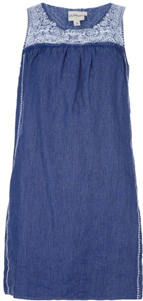 Dkny Embroidered Sleeveless Dress in Blue - Lyst