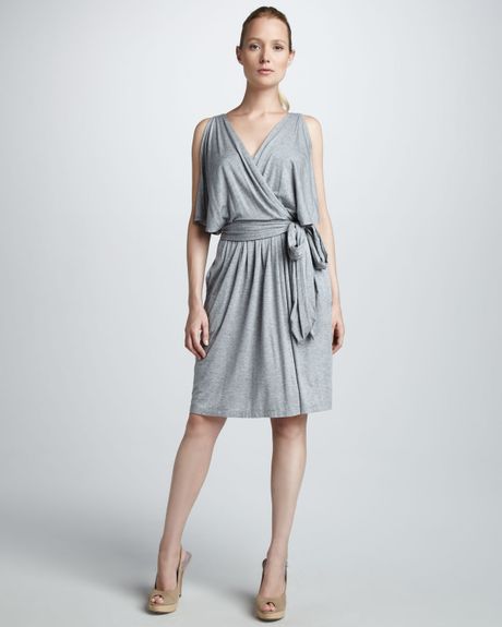 Dkny Tiewaist Jersey Dress in Gray (heather gray) - Lyst