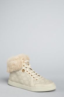 Gucci Bone Guccissima Leather Coda Rabbit Fur Trimmed High Top Sneakers - Lyst