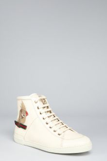 Gucci Ivory Canvas Barcelona High Guccioli Laceup Sneakers - Lyst