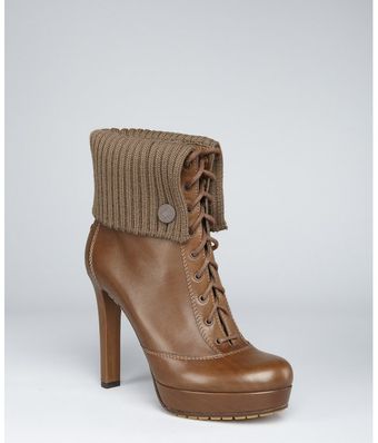  Leather Rib Knit Trim Lara Platform Booties 
