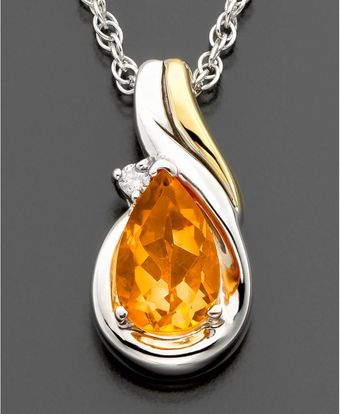  14k Gold Sterling Silver Citrine Diamond Accent Pendant 