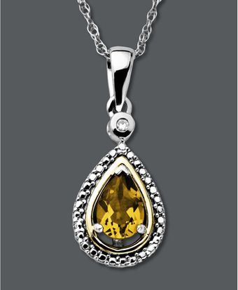  Citrine and Diamond Accent Teardrop Pendant 