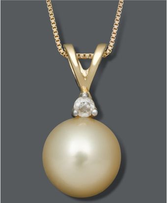  Golden Cultured South Sea Pearl 89 Mm and Diamond Accent Pendant 